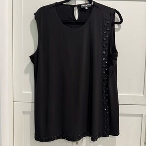 Black KARL LAGERFELD pull over Dressy sleeveless top.  black crystal edging